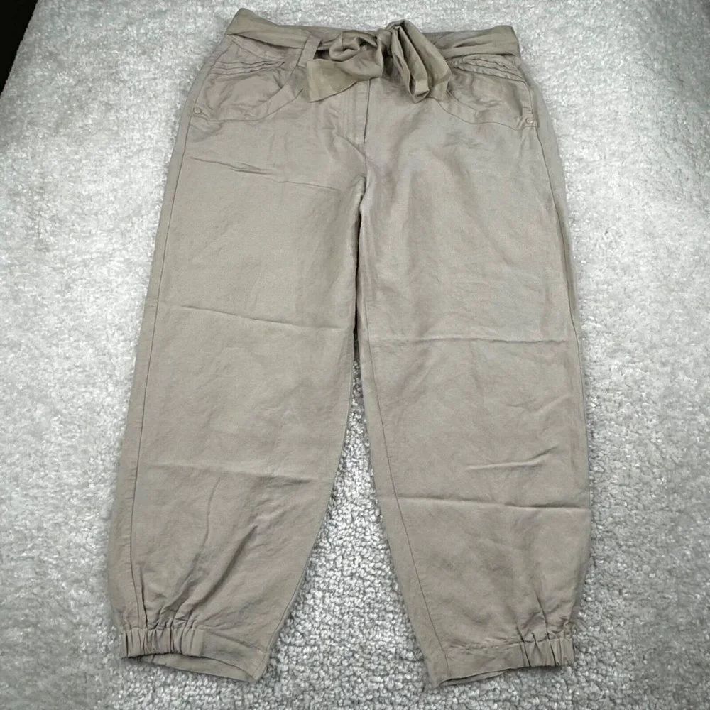 Sandro Linen Blend Barrel Drawstring Pants Beige